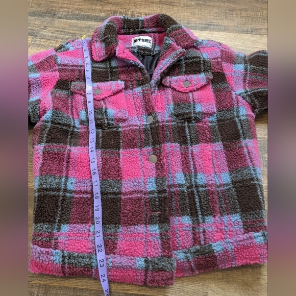 APPARIS teddy jacket short coat plaid pink blue - Picture 10 of 11
